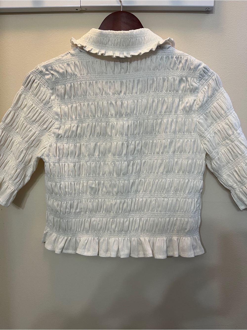 Maeve Cream Textured Ruffle-Trim Button-Down Top - Picture 4 of 4